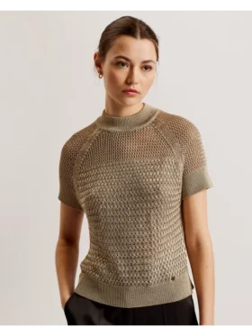 ABALY Metallic Knitted Short Sleeve Top