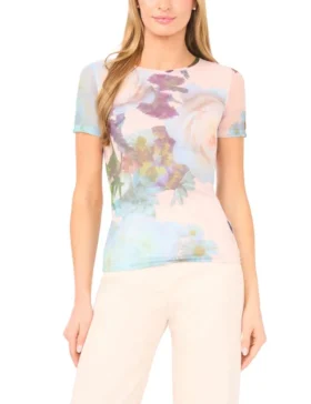 ADELAIDE Mesh Floral Print Slim Fit T-Shirt