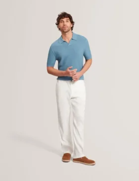 AINDREA Stitched Rib Open Neck Polo Shirt