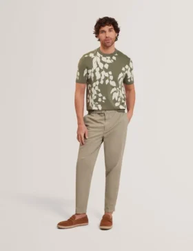 ALDDAT Foliage Print Cotton Fine Knit T-Shirt