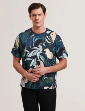 ALMOI Abstract Floral Print Pure Cotton T-Shirt