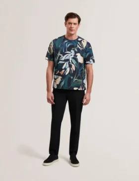 ALMOI Abstract Floral Print Pure Cotton T-Shirt