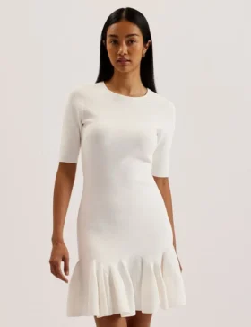 ALZANN Pleated Hem Knitted Bodycon Mini Dress
