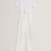 ANGELIY Bardot Knit Top Wide Leg Belted Jumpsuit