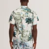 ANUKIS Floral Stripe Print Cotton Short Sleeve Shirt