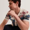 ASHQARA Shaded Floral Knit Button-Through Polo Shirt