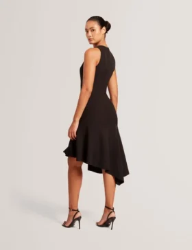 ASYMMETRIC MIDI DRESS Black