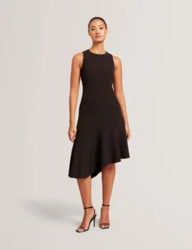 ASYMMETRIC MIDI DRESS Black