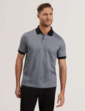 AUGUSO Textured Jacquard Cotton Polo Shirt