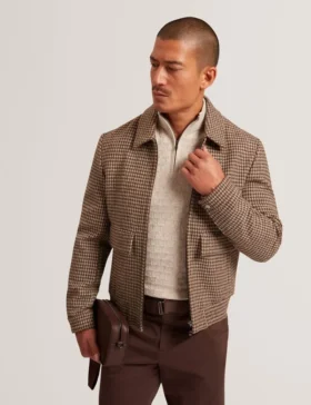 BAGLAN Dogtooth Check Wool Harrington Jacket