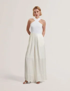 BAIBLU Halter Neck Knit Bodice Jumpsuit