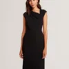 BAYREE Folded Neckline Pencil Midi Dress