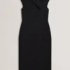 BAYREE Folded Neckline Pencil Midi Dress