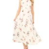 BELLAA Sequin Floral Sleeveless Midi Dress