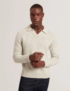 BERRETO Melange Knit Long Sleeve Polo Shirt