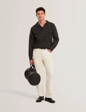 BERRETO Melange Knit Long Sleeve Polo Shirt