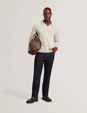 BERRETO Melange Knit Long Sleeve Polo Shirt
