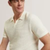 BESTEL Short Sleeve Wavy Stitch Open Neck Polo
