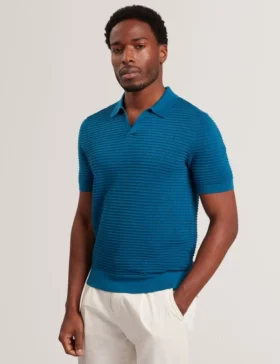 BESTEL Wave Stitch Pure Cotton Open Neck Polo