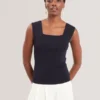BINKKII Square Neck Knitted Vest Top