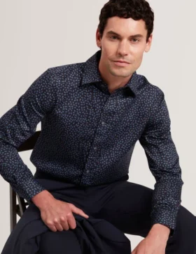 BLOCKLY Mini Leaf Print Long Sleeve Cotton Shirt