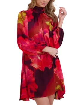 BOW NECK MINI DRESS Red