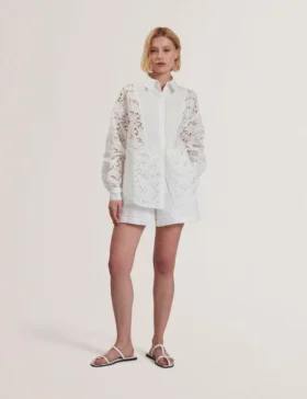 BUCCIA Crochet Trim High Waisted Linen Shorts