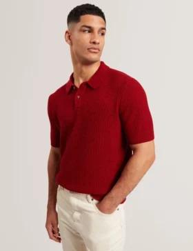 CAELUM Herringbone Texture Knit Short Sleeve Polo