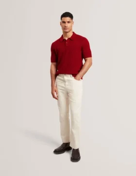 CAELUM Herringbone Texture Knit Short Sleeve Polo