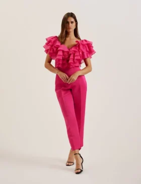 CALONDA Oversized Frill Trim V-Neck Top