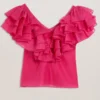 CALONDA Oversized Frill Trim V-Neck Top