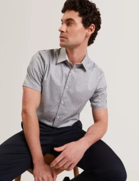 CAMBAY Geometric Leaf Print Short Sleeve Shirt