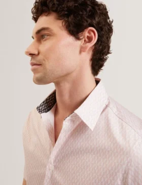 CAMBAY Geometric Leaf Print Short Sleeve Shirt