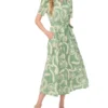 CAMILE Raised Embroidery Cotton Midi Shirt Dress