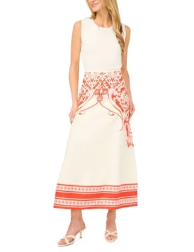CARMEN Printed Detail Linen A-Line Midi Skirt