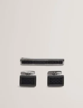 CARMONT Carbon Cufflink And Tie Clip Set