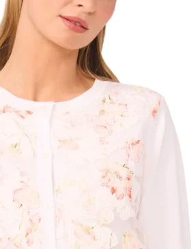 CASSIA Floral Overlay Crew Neck Cardigan