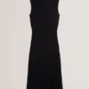 CELYINA Sheer Detail Textured Knit Midaxi Dress