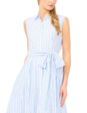 CHARLIEE Striped Tie Waist Sleeveless Shirt Dress