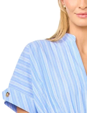 CHARLOTTE Striped Cotton V-Neck Midi Dress