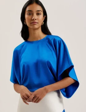 CHERIKA Batwing Short Sleeve Satin Blouse
