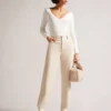 CILESTE Fitted V-Neck Long Sleeve Knit Top