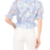 CLARISE Floral Ruffled V-Neck Cropped Blouse