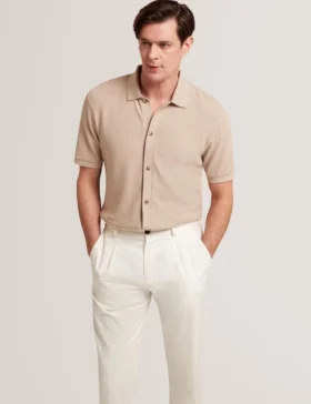 CONNYR Textured Knit Button-Through Polo Shirt