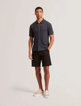 CONNYR Textured Knit Button-Through Polo Shirt