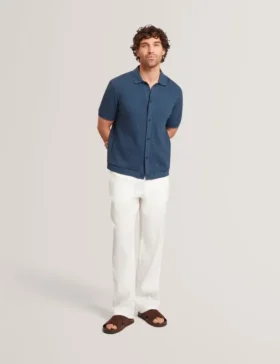 CONNYR Textured Knit Button-Through Polo Shirt