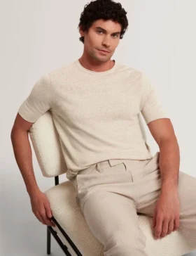 CURRAN Rolled Edge Linen Blend Knit T-Shirt