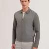 DEJO Herringbone Wool Blend Zip Up Cardigan