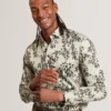 DORNAN Foliage Print Cotton Long Sleeve Shirt