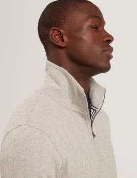 DOUGLES Cable Texture Zip-Neck Sweatshirt